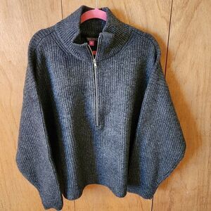 Vince Camuto Heathered Gray Ribbed Partial Zip Front Pullover Sweater XXL